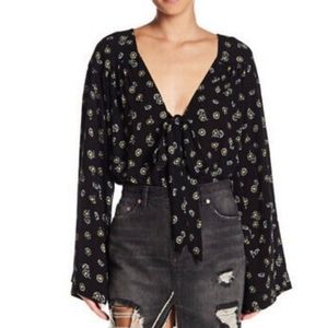 Free People Forties Feel Black Daisy Bodysuit M
